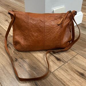Women's Tan Embossed Leather Crossbody Bag